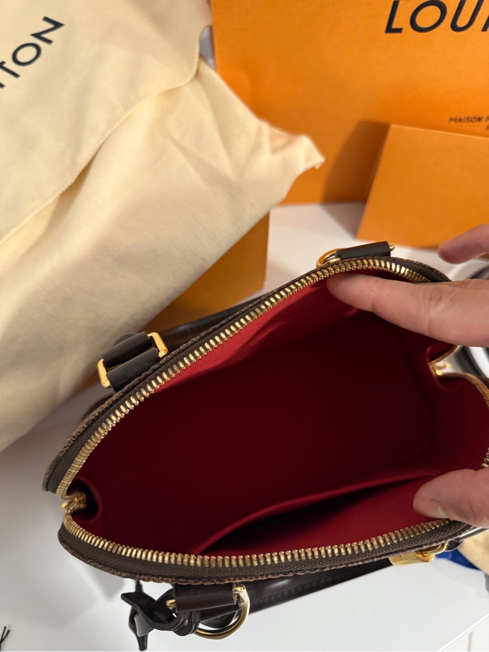 Louis Vuitton Damier Ebene Alma BB Satchel - Dark Brown & Gold - Picture 7 of 10